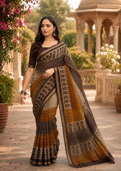 Pathshala Premium Viscose Mul Cotton Printed Saree with Zari Border