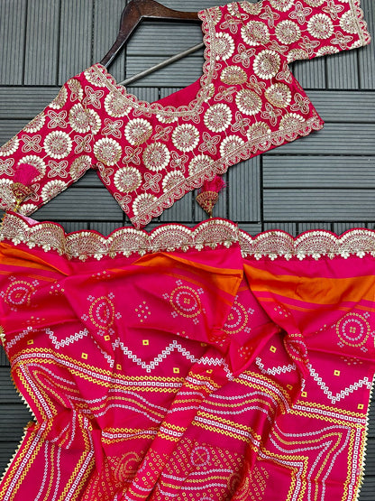 Pink Embroidery Digital Print Lehenga Choli