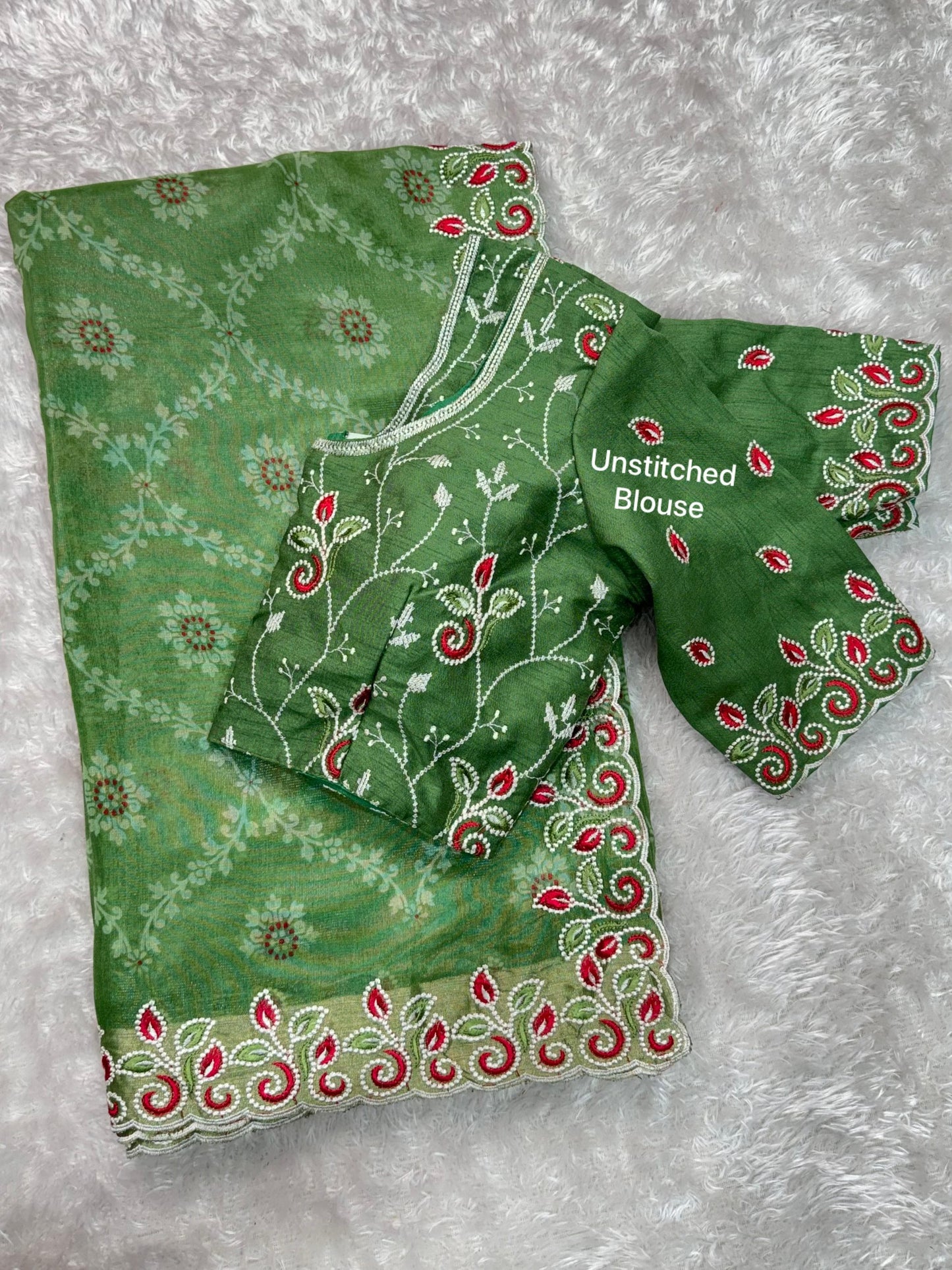 Barfi Cotton Satin Embroidered Saree with Designer Blouse
