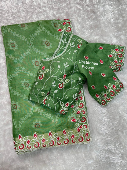 Barfi Cotton Satin Embroidered Saree with Designer Blouse