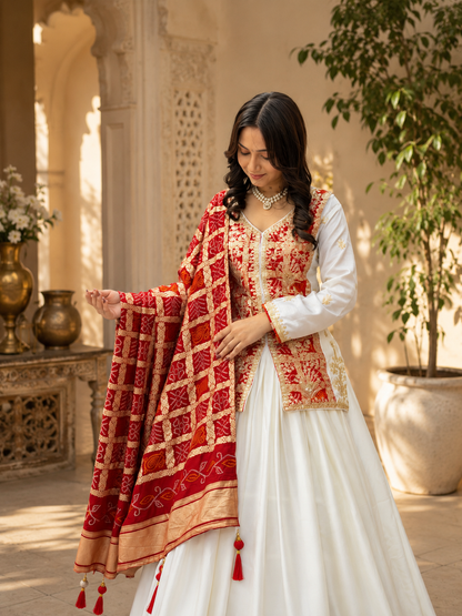 Festival Badhni Chinon Silk Lehenga Choli with Heavy Embroidery & Jacquard Dupatta