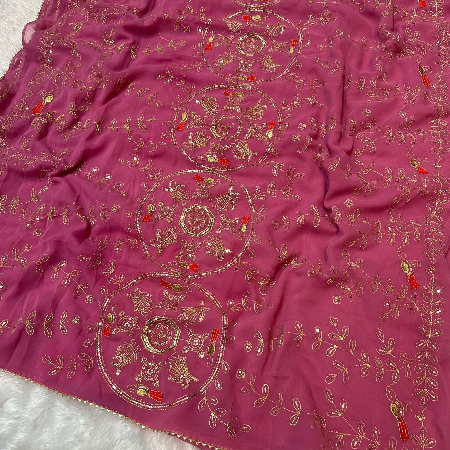 Royal Georgette Darbari Saree with Multi Sequence Work & Lace Border