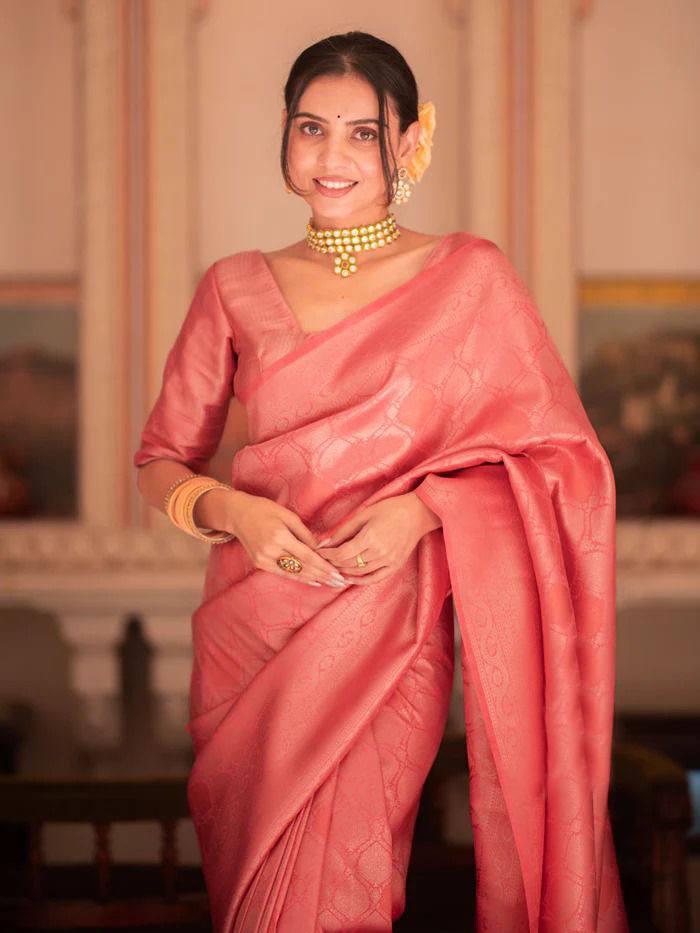 Soft Pink Zari Work Saree
