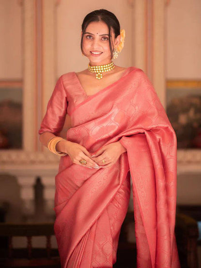 Soft Pink Zari Work Saree