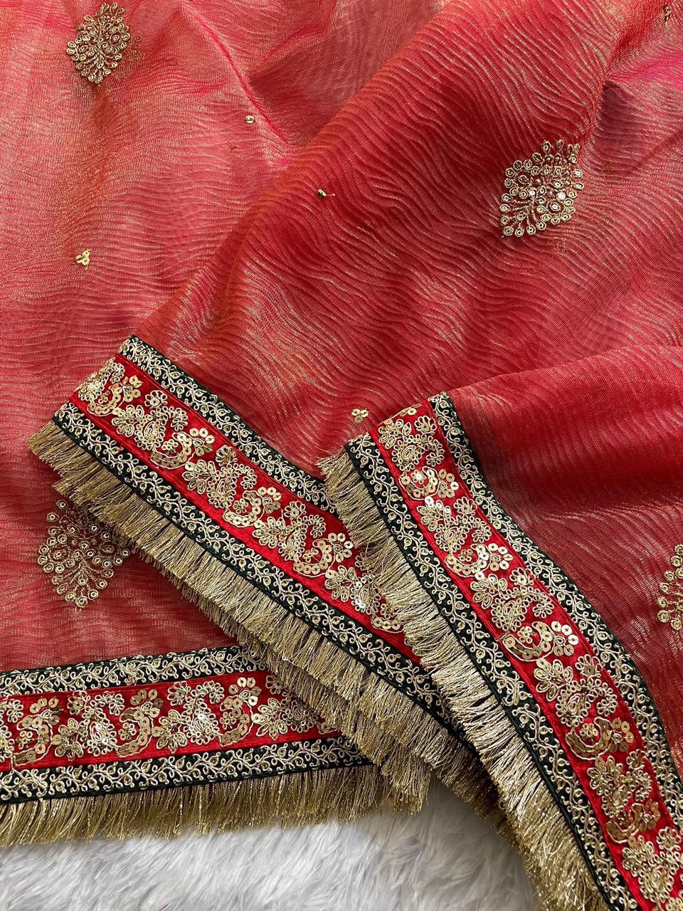Heavy Soft Banarasi Crush Silk Saree With Embroidery Sequence & Coding Work Border