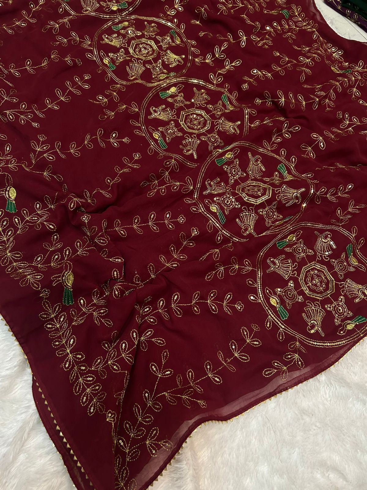 Royal Georgette Darbari Saree with Multi Sequence Work & Lace Border
