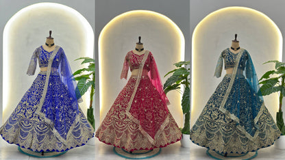 Premium Butterfly Net Designer Lehenga Choli with Heavy Embroidery (3 Colours)