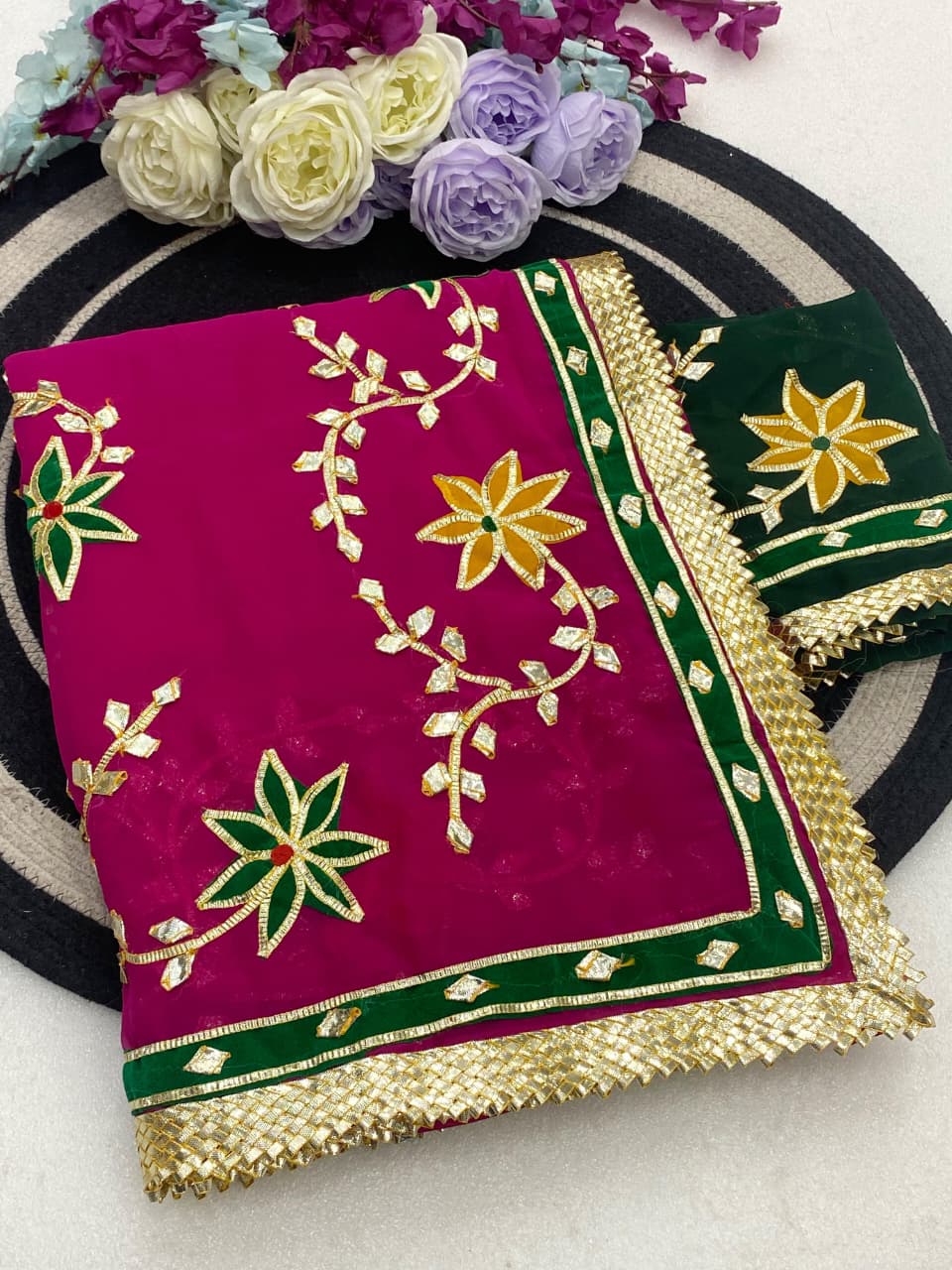 Hand Charkhi Gota Patti Work Georgette Saree