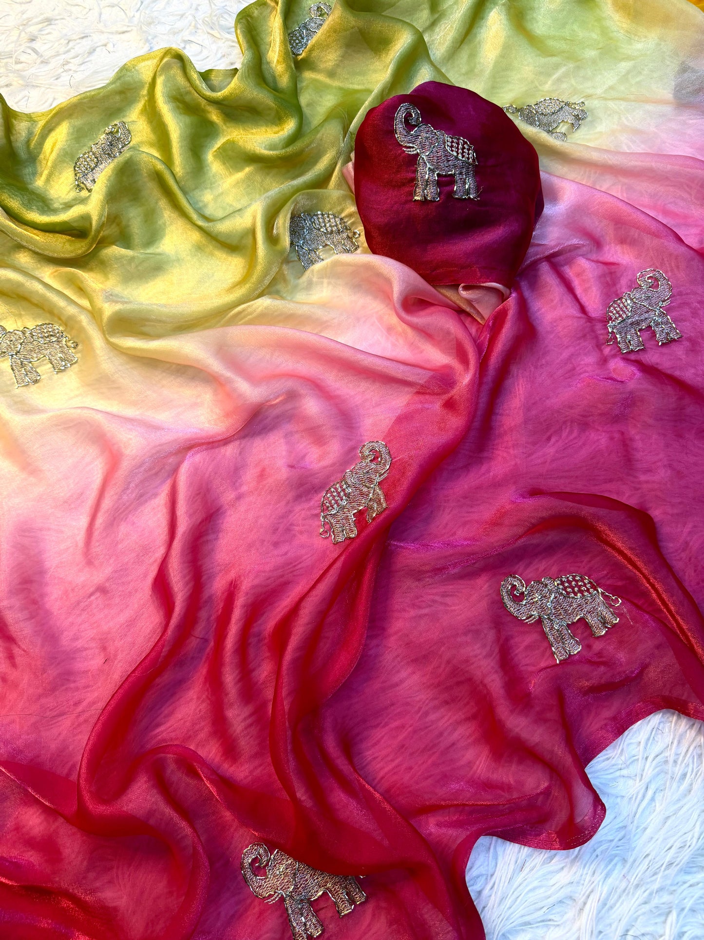 Soft Space Silk Ombre Saree with Sequins & Zari Work – Designer Party Wear