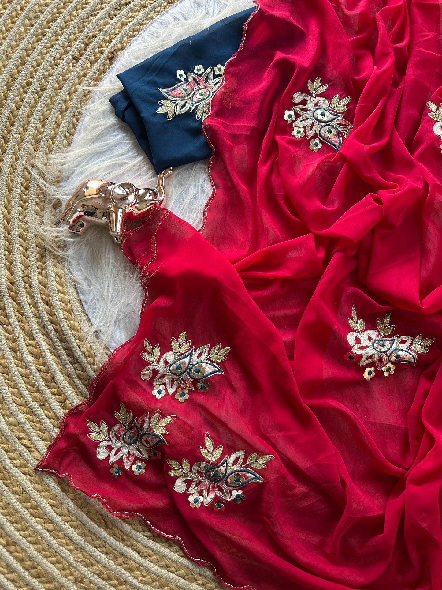 Designer Star Georgette Saree with Patch Work & Aarco Border