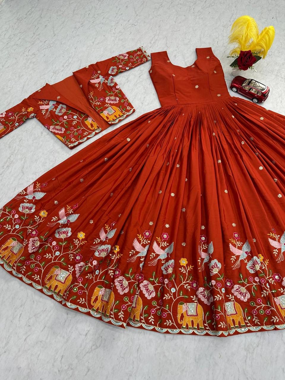 Embroidered Crepe Silk Gown with Jacket