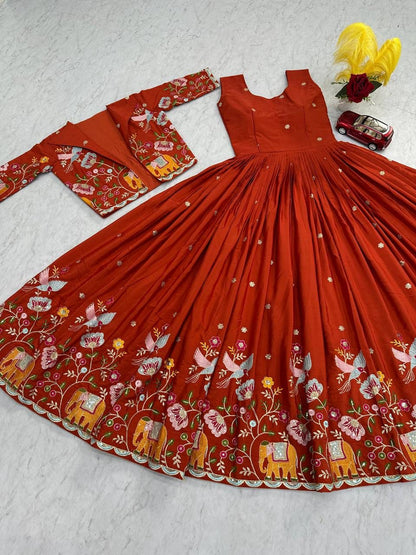 Embroidered Crepe Silk Gown with Jacket