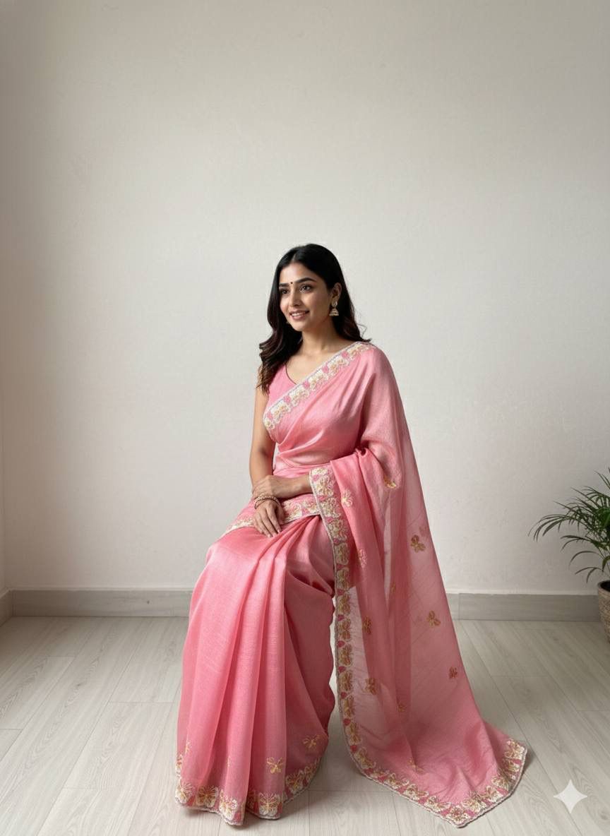 Radha Butterfly Motif Embroidered Crushed Organza Saree