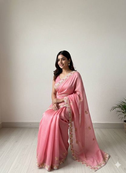 Radha Butterfly Motif Embroidered Crushed Organza Saree