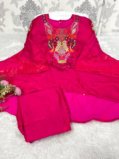 Mojito Silk Embroidered Kaftan Co-ord Set – Festive Designer Pink Outfit
