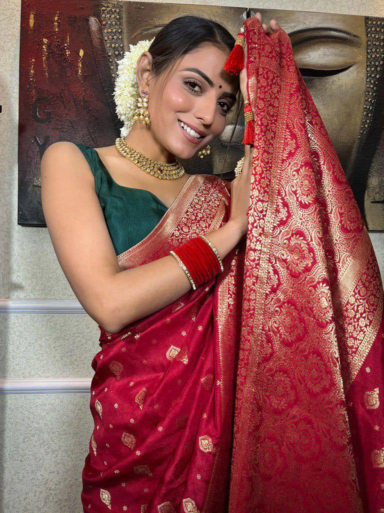 Red Zari Silk Wedding Saree