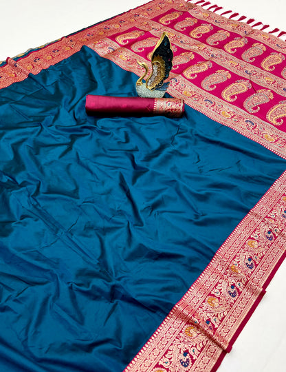 Premium Gala Silk Saree with Meenakari Zari Pallu & Contrast Designer Border