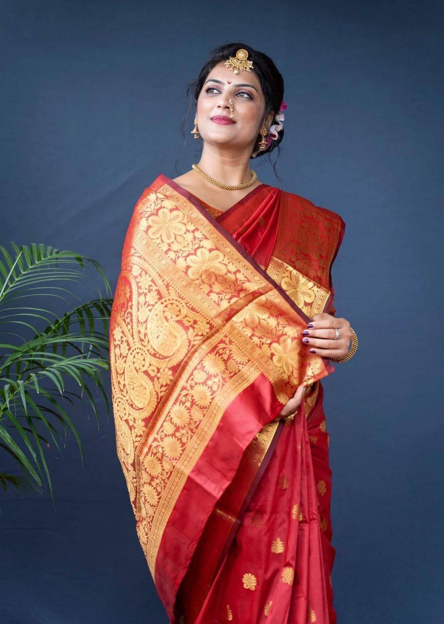 Red Zari Work Saree