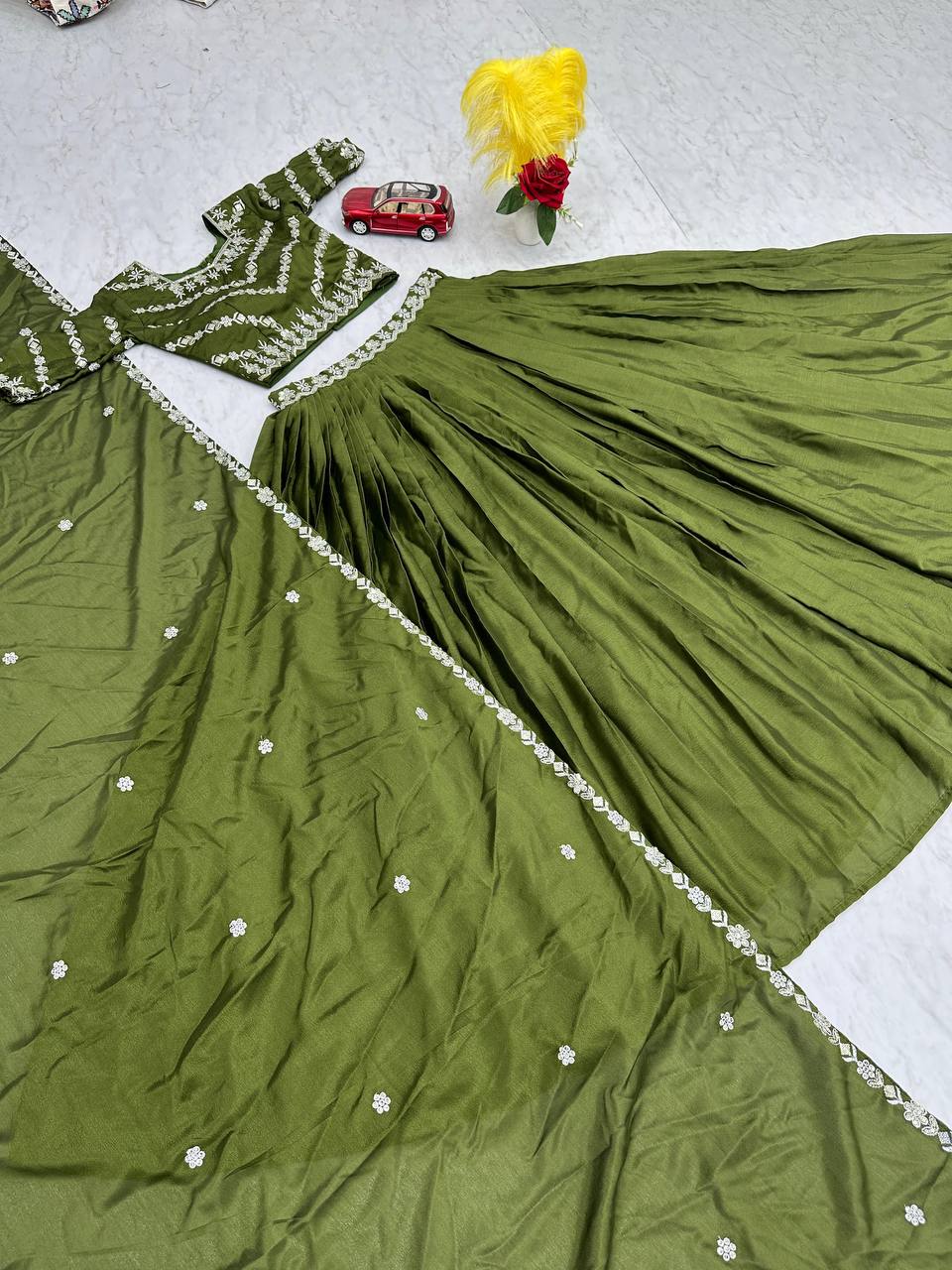 Elegant Chinon Embroidered Lehenga Choli Set with Dupatta