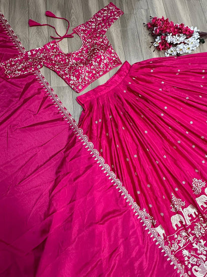 Festival Special Chinon Lehenga Choli with Heavy Embroidery Work (Fully Stitched)