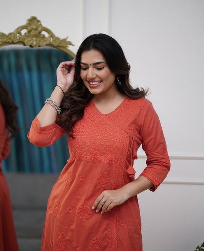 Cotton Chikankari Angrakha Pant Set
