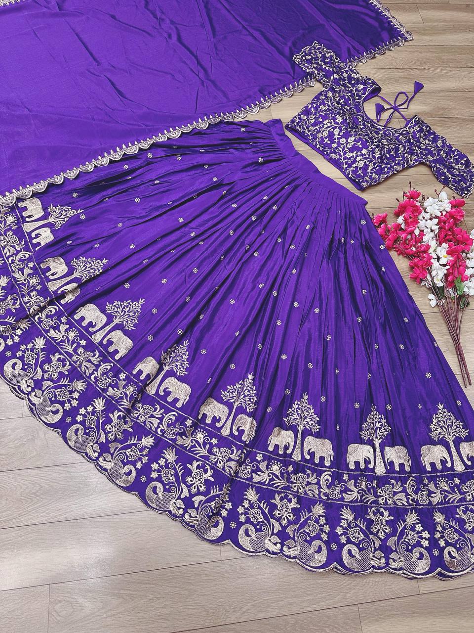 Royal Purple Chinon Embroidered Lehenga Choli With Dupatta – Festival Special