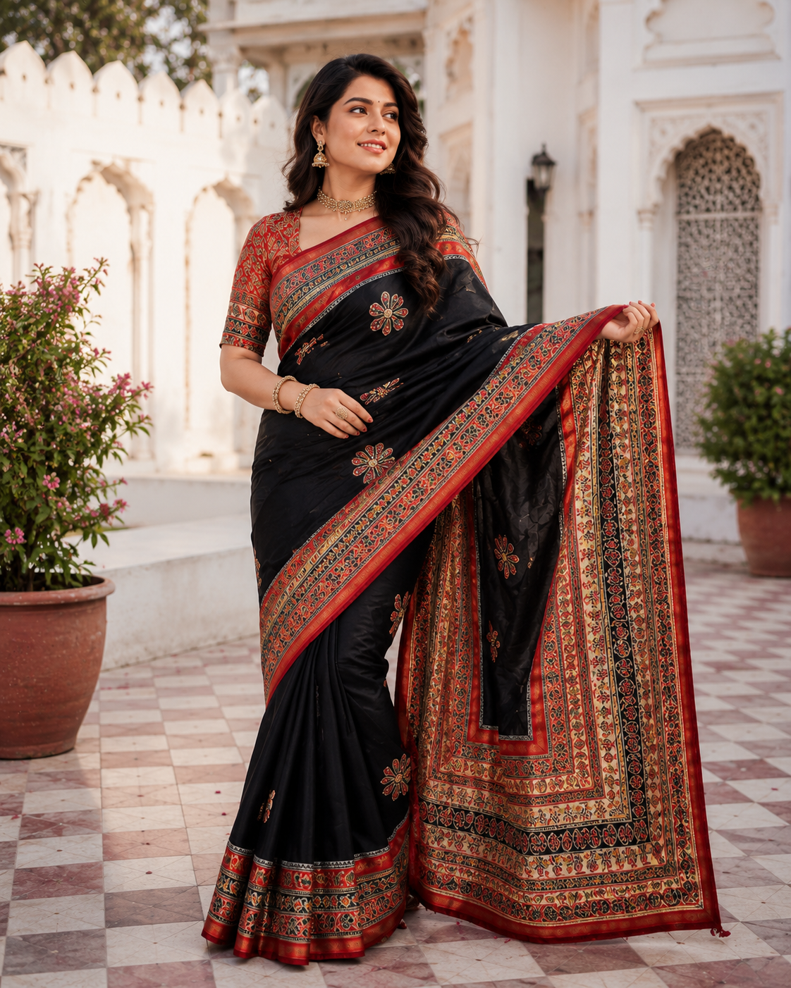 Premium Mul Cotton Printed Saree with Mirror Work & Designer Border