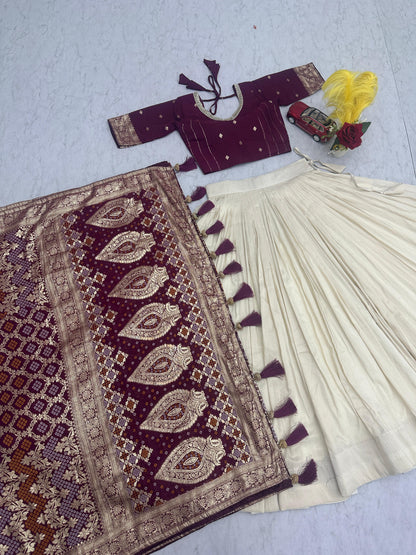 Wedding Special Jacquard Silk Lehenga & Saree Set With Rich Zari Work