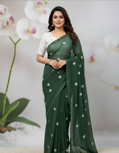 Floral Embroidered Georgette Saree – Lightweight Daily & Party Wear