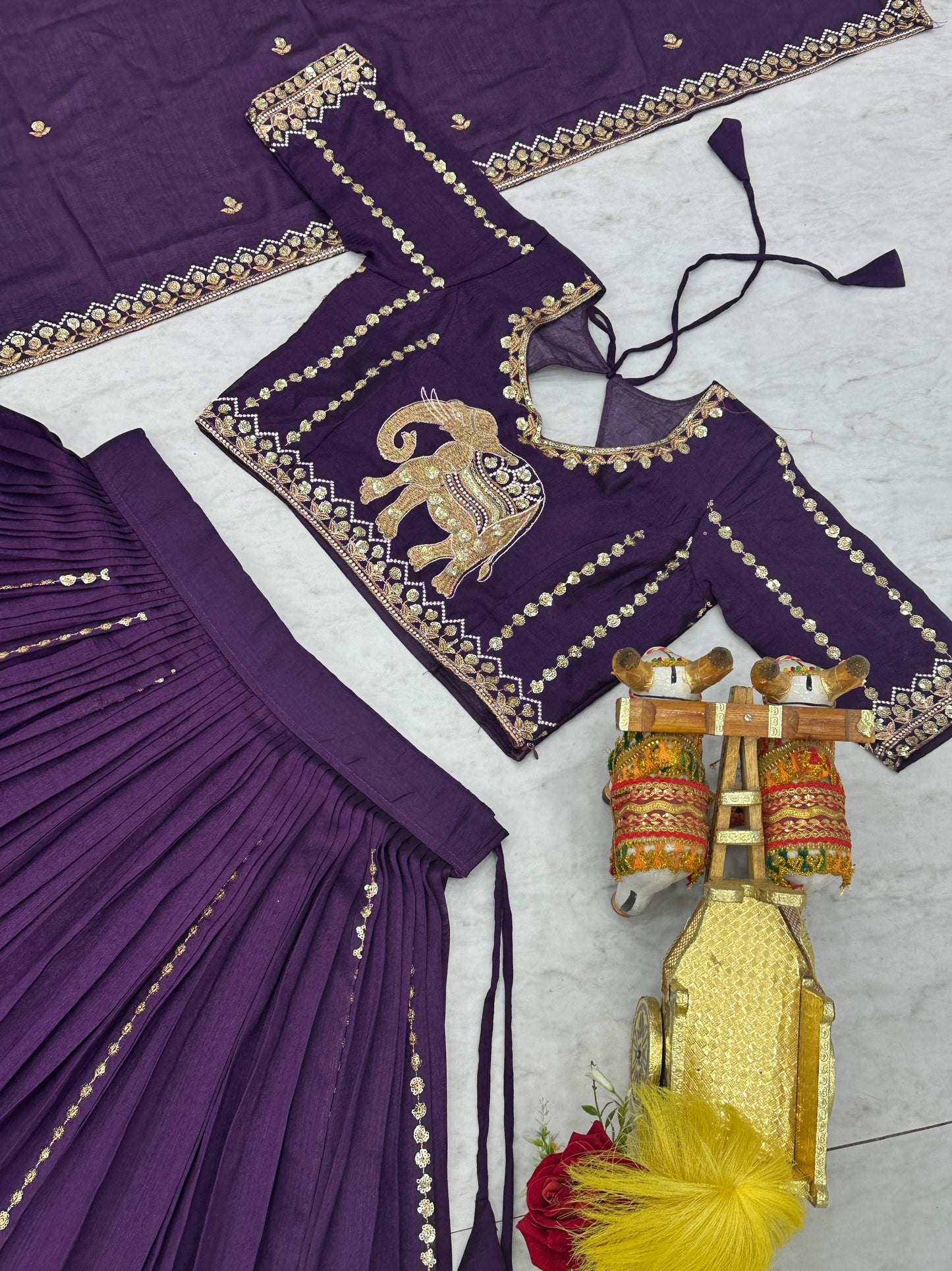 Wedding Collection Pure Vichitra Lehenga Choli with Heavy Embroidery Sequence Work & Dupatta