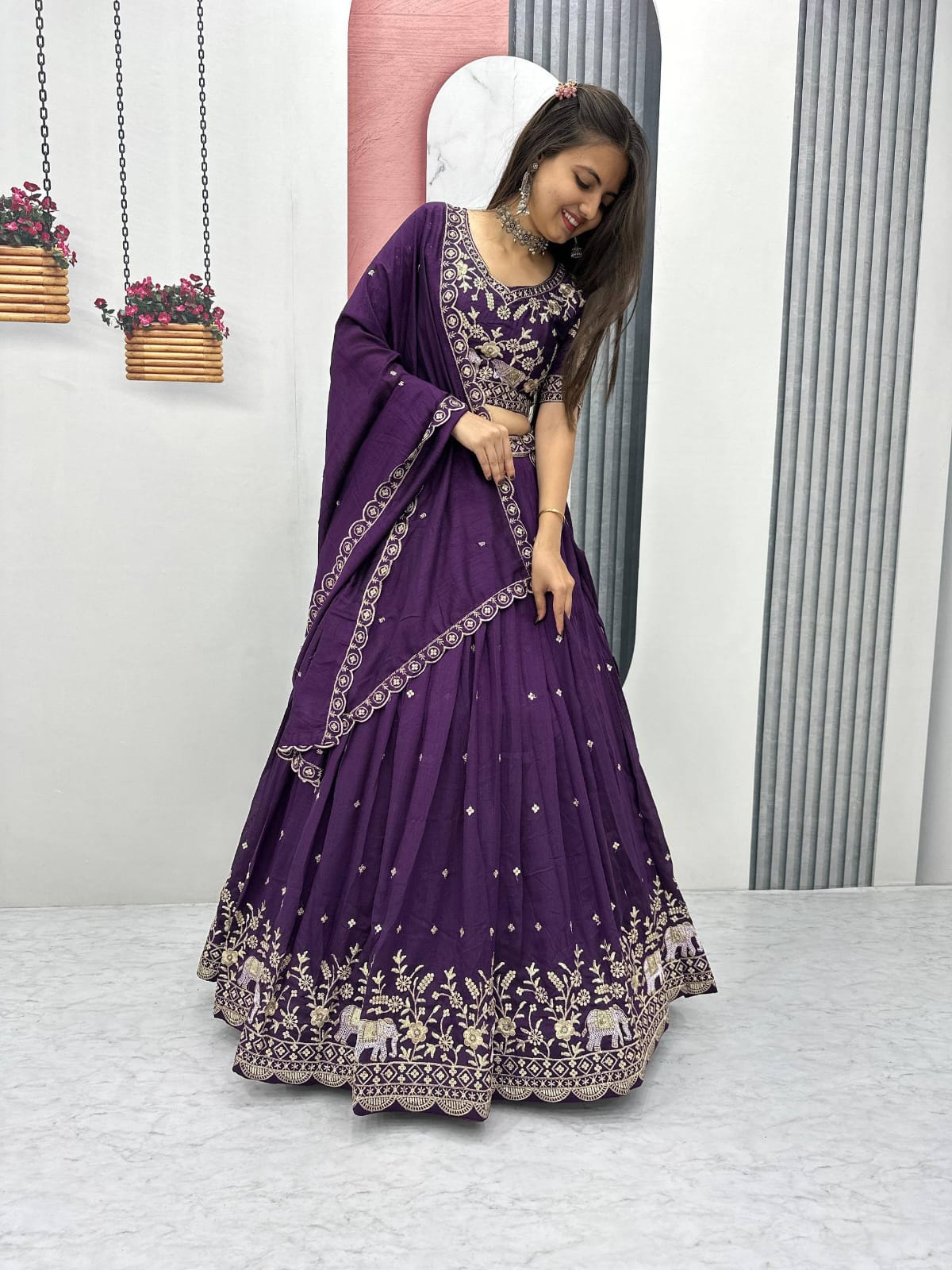Elegant Festival Wear Lehenga Choli Set with premium Vichitra silk