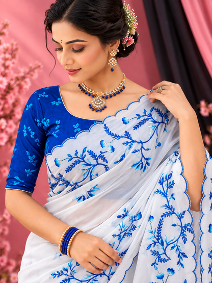 Radhika Teby Silk Saree with Digital Floral Print, Khatli & Cutdana Work