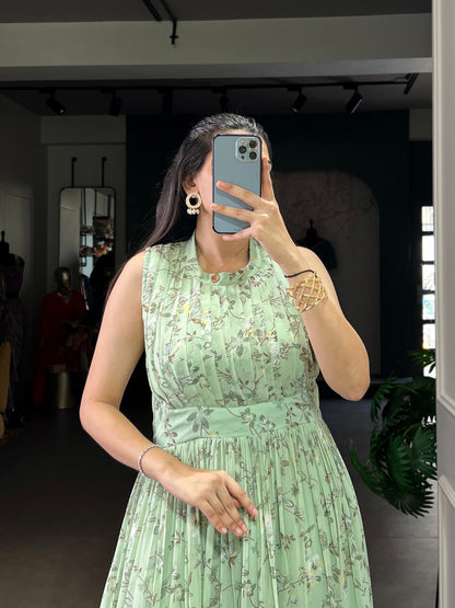 Floral Print Weightless Marble Fabric Long Party Wear Gown Dress