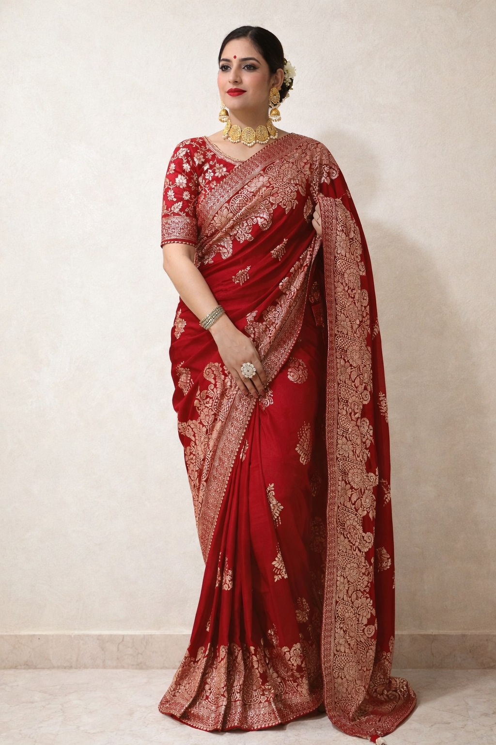 Pure Viscose Dolla Silk Zari Weaving Saree with Rich Pallu & Samosa Patti Border