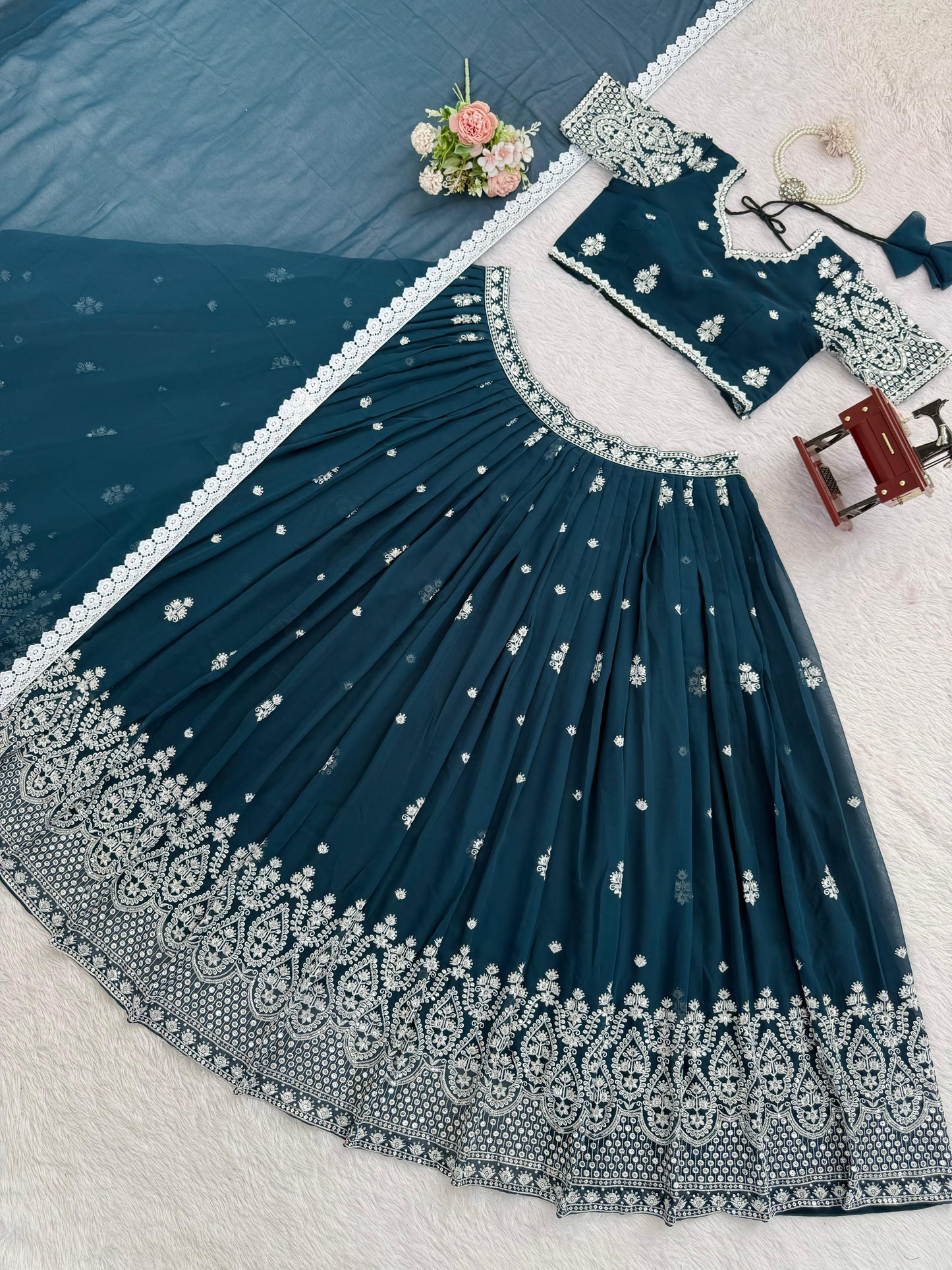 Premium Faux Georgette Embroidered Lehenga Choli Set
