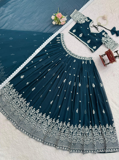 Premium Faux Georgette Embroidered Lehenga Choli Set