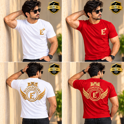 EcomSquire Premium 100% Pure Cotton T-Shirt Combo – White & Red | 2 T-Shirts