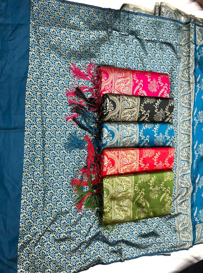 Teal Blue Woven Saree