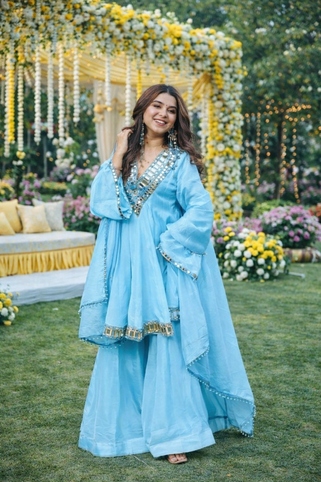 Aliya Cut Kediya Style Real Mirror Work Plazzo Set | Soft Chinon Festive Wear