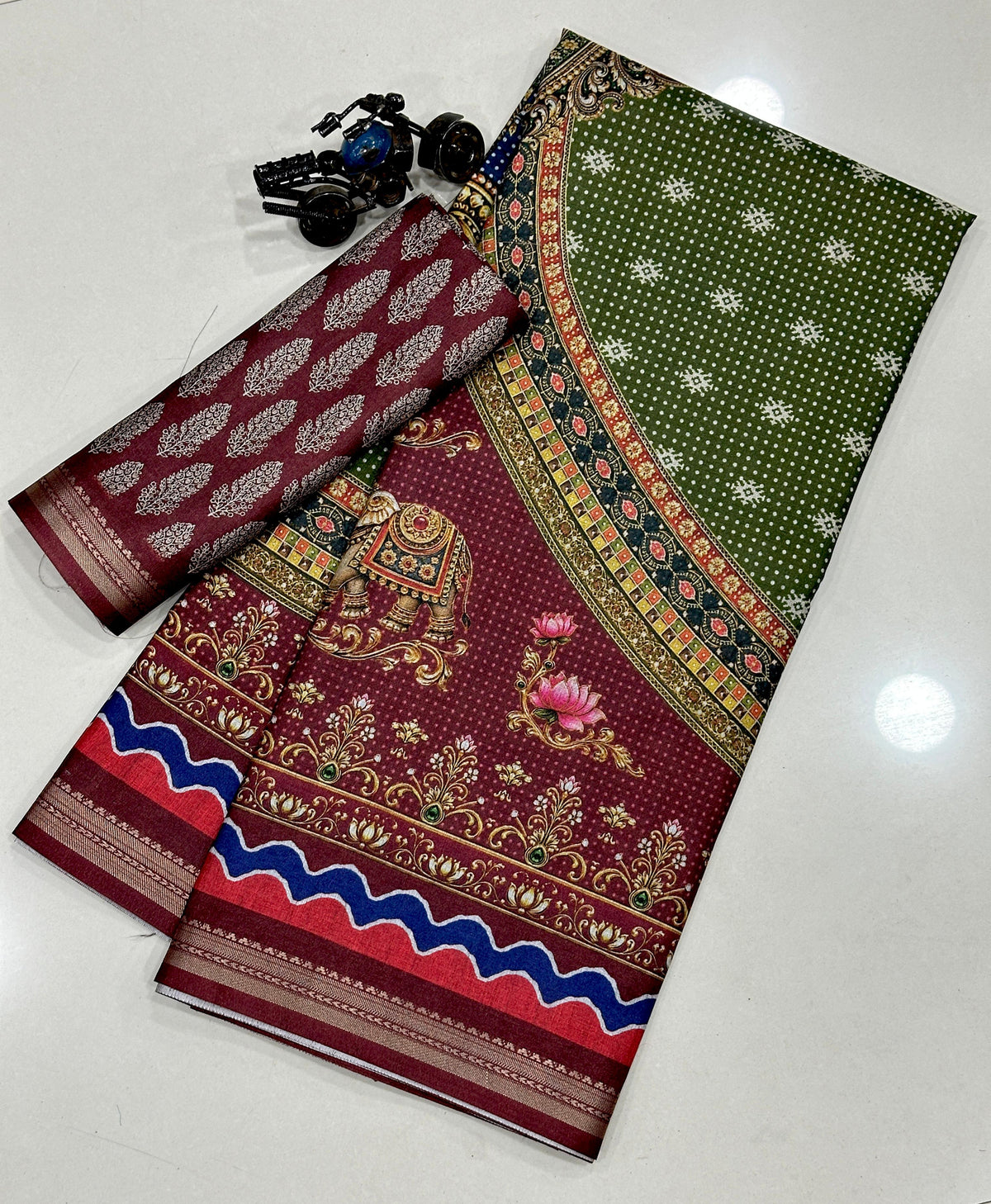 Premium Tussar Silk Printed Saree with Designer Blouse
