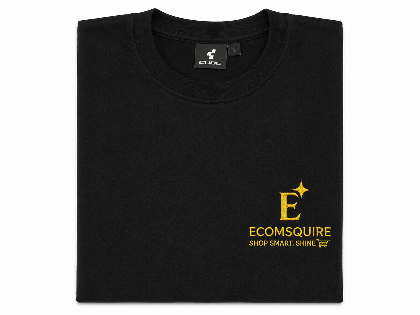 Ecomsquire Premium Black Crew Neck T-Shirt | Gold Logo Edition