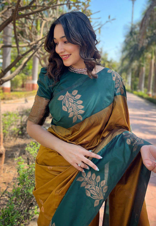 Green Mustard Zari Work Saree