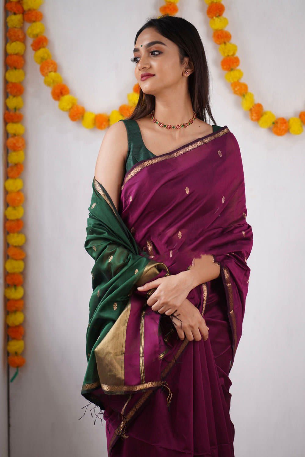Purple Green Festive Saree