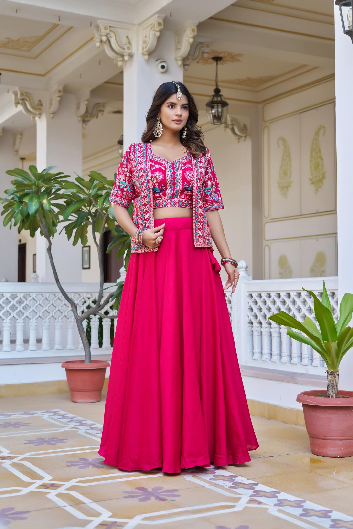 Festival Special Heavy Embroidery Lehenga Choli with Koti – Pure Vichitra Fabric Designer Set