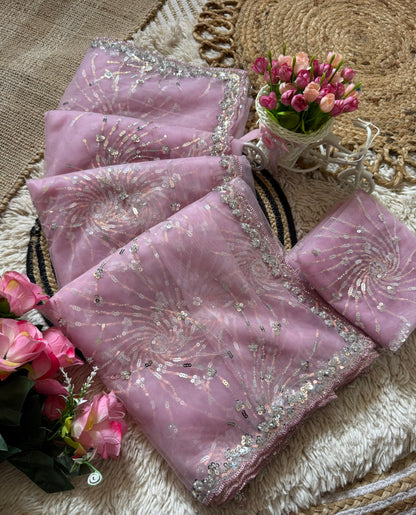 Premium Butterfly Soft Net Saree With Multi Sequence & Thread Embroidery