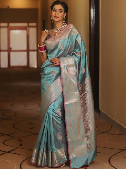 Pure Gold Zari Lichi Silk Saree