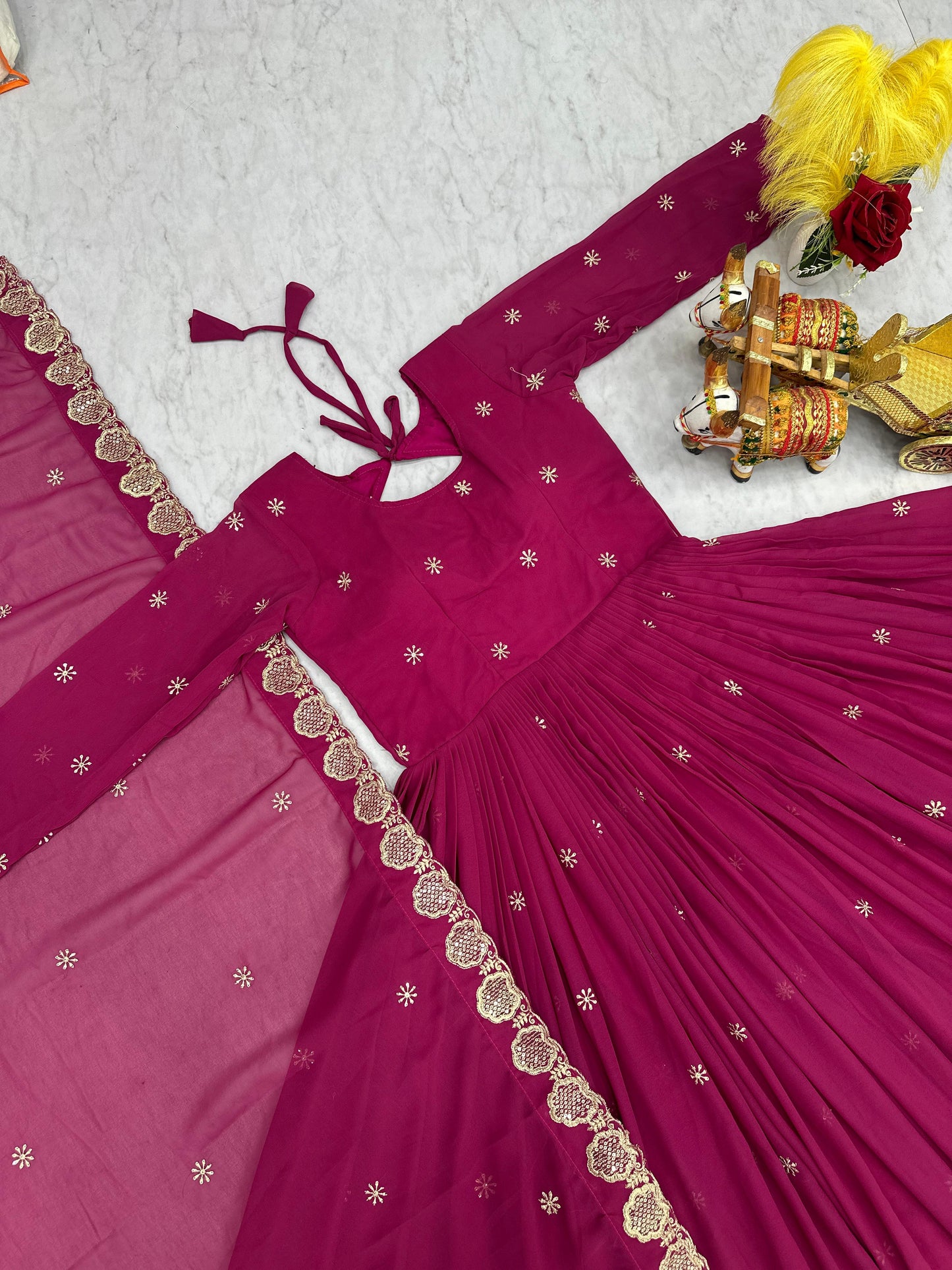 Festival Wear Fox Georgette Embroidered Long Gown with Dupatta (Fully Stitched)