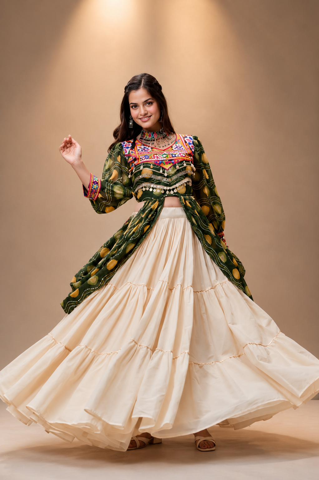 Navratri Special Gamathi Work Cotton Lehenga Choli | 9 Meter Flair