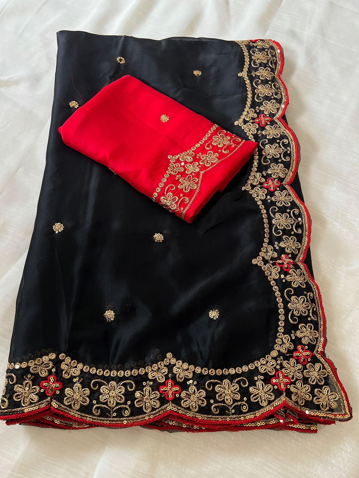 Soft Rangoli Silk Saree with Zari Embroidery Work & Contrast Blouse