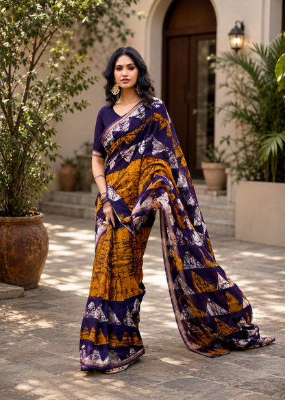 Pathshala Premium Viscose Mul Cotton Printed Saree with Zari Border